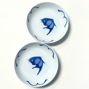 2 VINTAGE AA TRADING INC PORCELAIN BLUE WHITE KOI FISH 8" PASTA PLATE BOWLS